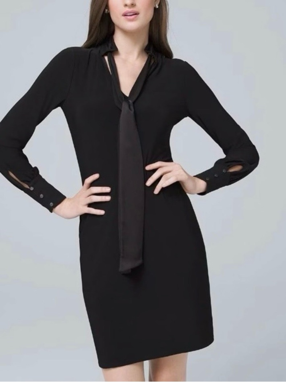 White House Black Market Black Tie Neck Shift Dress Small XS